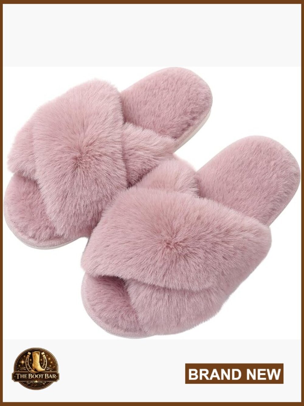 Women's Fuzzy Slippers Cross Band Memory Foam House Slippers Open Toe